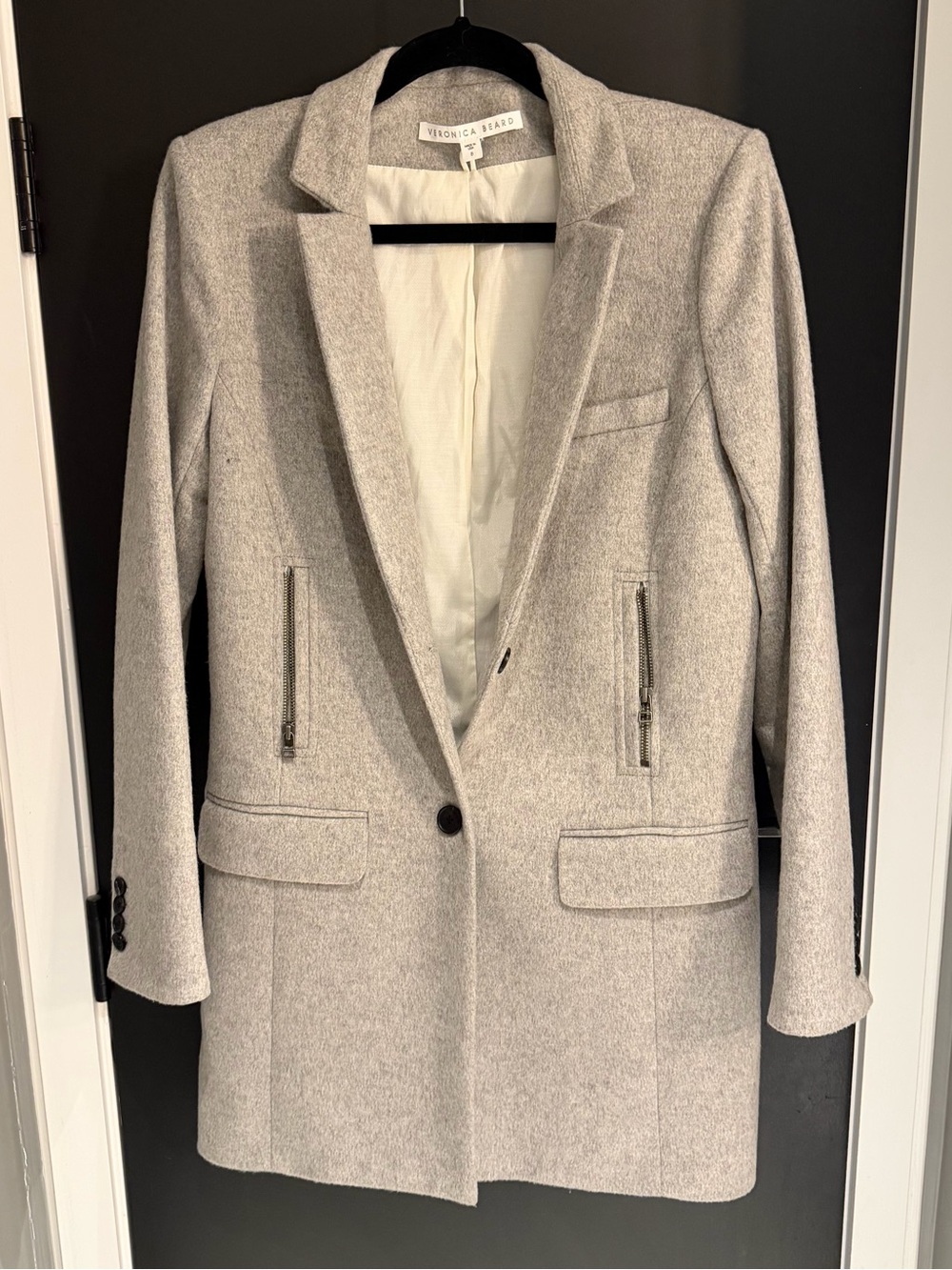 Veronica Beard Light Gray Tailored Wool-Blend Blazer Coat